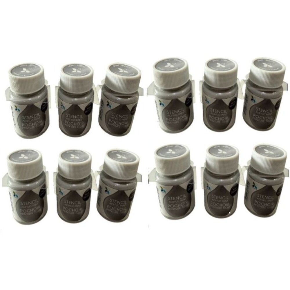 Stencil Acrylic Paint Silver 2 Fl Oz Non-Toxic No Drip Full Coverage 12 Pack